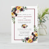 Invitation Aquarelle Mixte Floral Mariage Bourgogne Cadre (Debout devant)