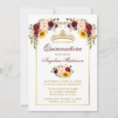 Invitation Aquarelle Mixte Floral Quinceanera Gold Frame (Devant)