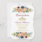 Invitation Aquarelle Mixte Florale Bourgogne Quinceanera (Devant)