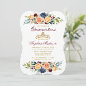Invitation Aquarelle Mixte Florale Bourgogne Quinceanera (Debout devant)