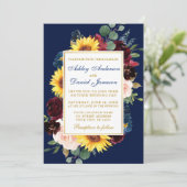 Invitation Aquarelle Mixte Mariage Floral Bleu Or (Debout devant)