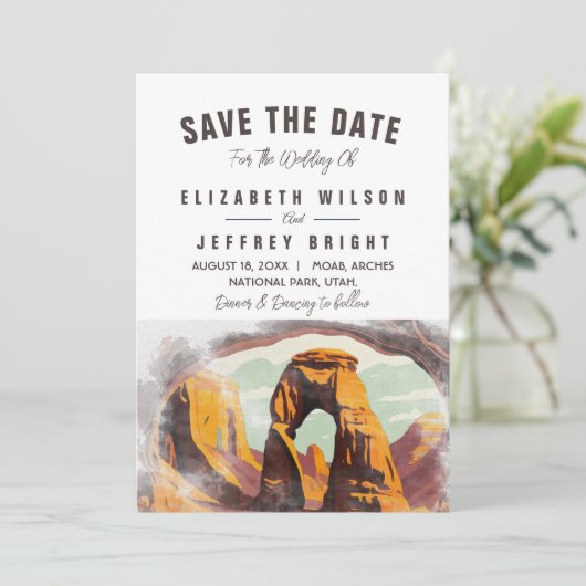 Invitation Aquarelle Moab Arches Park Utah Enregistrer la dat (Debout devant)
