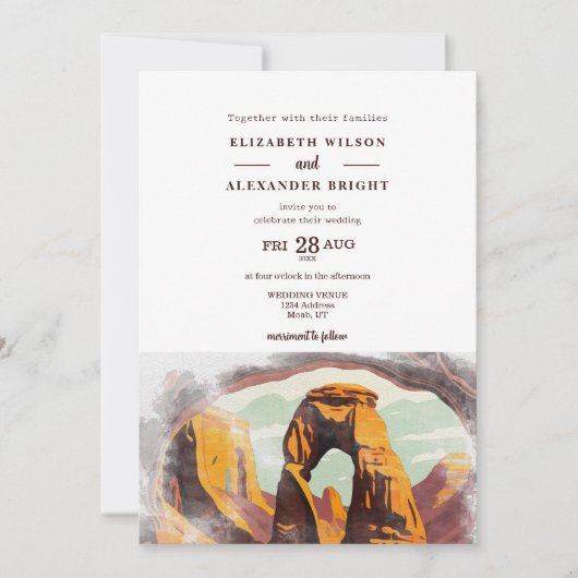 Invitation Aquarelle Moab Arches Park Utah Enregistrer la dat (Devant)