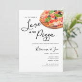 Invitation aquarelle moderne Amour et Pizza (Debout devant)