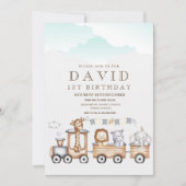Invitation Aquarelle moderne animal sauvage 1er anniversaire (Devant)
