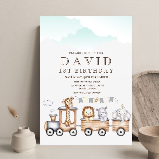 Invitation Aquarelle moderne animal sauvage 1er anniversaire