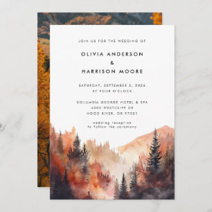 Invitation Aquarelle moderne Automne Mountain Photo Mariage