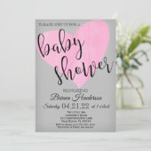 Invitation Aquarelle moderne Baby shower Coeur rose (Debout devant)