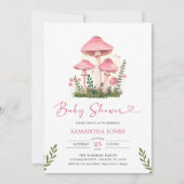 Invitation Aquarelle moderne Baby shower de champignon rose (Devant)