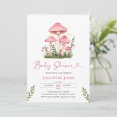Invitation Aquarelle moderne Baby shower de champignon rose (Debout devant)