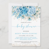 Invitation Aquarelle moderne Baby shower Floral bleu or (Devant)