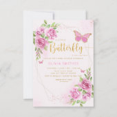 Invitation Aquarelle moderne Baby shower papillon rose (Devant)