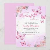 Invitation Aquarelle moderne Baby shower papillon rose (Devant / Derrière)
