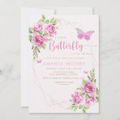 Invitation Aquarelle moderne Baby shower papillon rose (Devant)