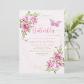 Invitation Aquarelle moderne Baby shower papillon rose (Debout devant)