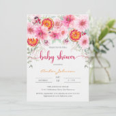 Invitation Aquarelle moderne Baby shower rose et agrumes (Debout devant)