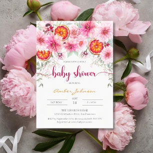 Invitation Aquarelle moderne Baby shower rose et agrumes