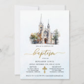 Invitation Aquarelle moderne Baptême bleu (Devant)