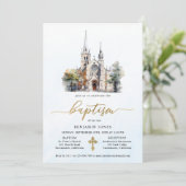 Invitation Aquarelle moderne Baptême bleu (Debout devant)