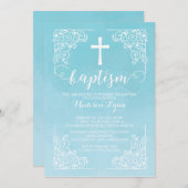 Invitation Aquarelle moderne Baptême Croix de baptême (Devant / Derrière)