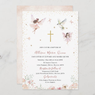 Invitation Aquarelle moderne Baptême Magique Fée Florale Pr