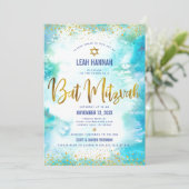 Invitation Aquarelle moderne bat mitzvah or Turquoise (Debout devant)