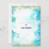 Invitation Aquarelle moderne bat mitzvah or Turquoise (Dos)
