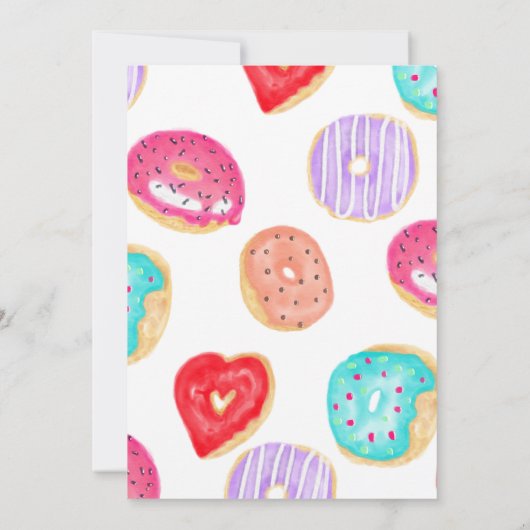 Invitation Aquarelle moderne beignets motif amusement 1er ann (Dos)