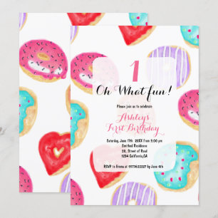 Invitation Aquarelle moderne beignets motif amusement 1er ann