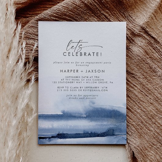Invitation Aquarelle moderne | Bleu Fêtons