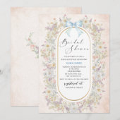 Invitation Aquarelle moderne Bleu fleurs rétro Brides Sh (Devant / Derrière)