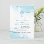 Invitation Aquarelle moderne bleu garçon Baptême Christening (Debout devant)