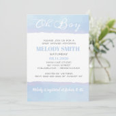 Invitation Aquarelle moderne bleu garçon Oh Baby shower de ga (Debout devant)