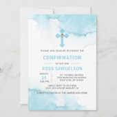 Invitation Aquarelle moderne Bleu GARÇON Sainte Confirmation (Devant)