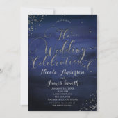 Invitation Aquarelle moderne Bleu Mariage d'argent Célébratio (Devant)