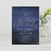 Invitation Aquarelle moderne Bleu Mariage d'argent Célébratio (Debout devant)