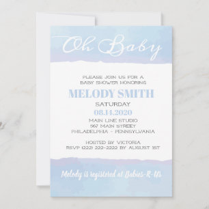 Invitation Aquarelle moderne bleu OH Baby shower BÉBÉ