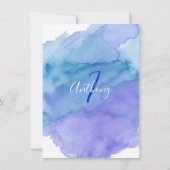 Invitation Aquarelle moderne Bleu PISCINE Garçon fête d'anniv (Dos)