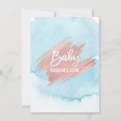 Invitation Aquarelle moderne bleu Rose or Oh Baby shower (Dos)