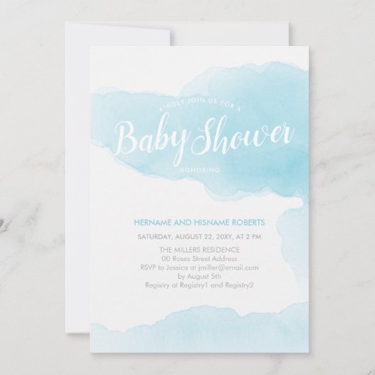 Invitation Aquarelle Moderne Bleu Splash Baby shower propre (Devant)
