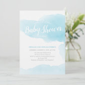Invitation Aquarelle Moderne Bleu Splash Baby shower propre (Debout devant)