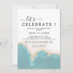 Invitation Aquarelle Moderne Bleu Vert Fêtons