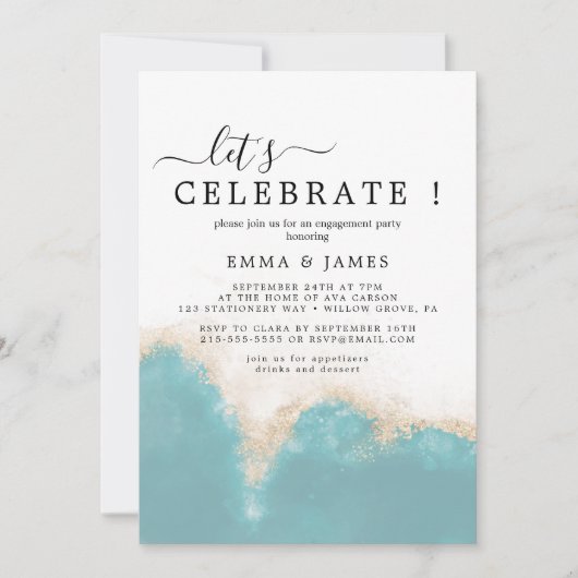 Invitation Aquarelle Moderne | Bleu Vert Fêtons (Devant)