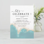 Invitation Aquarelle Moderne | Bleu Vert Fêtons (Debout devant)