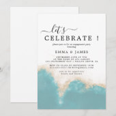 Invitation Aquarelle Moderne | Bleu Vert Fêtons (Devant / Derrière)