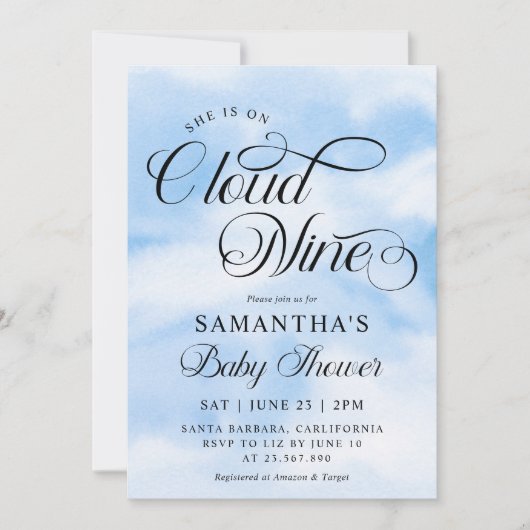 Invitation Aquarelle moderne Blue Cloud Neuf Baby shower (Devant)