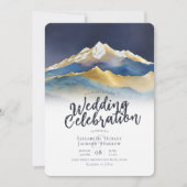 Invitation Aquarelle moderne Blue Gold Mountain Mariage photo (Devant)