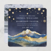 Invitation Aquarelle moderne Blue Gold Mountain Mariage photo (Devant / Derrière)