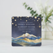 Invitation Aquarelle moderne Blue Gold Mountain Mariage photo (Debout devant)