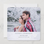 Invitation Aquarelle moderne Blue Gold Mountain Mariage photo (Dos)